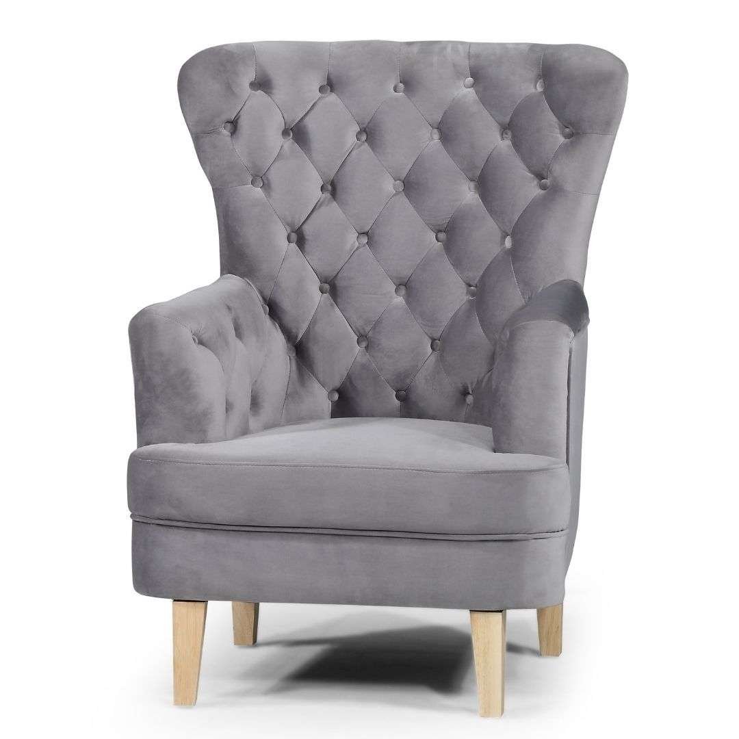 Elisa Chair in Grey Velvet Upholstery Elisa Chair upholstered in Velluto Luxe Grey Velvet with timber legs