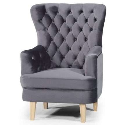 Elisa Chair in Velluto Luxe Slate Velvet with timber legs