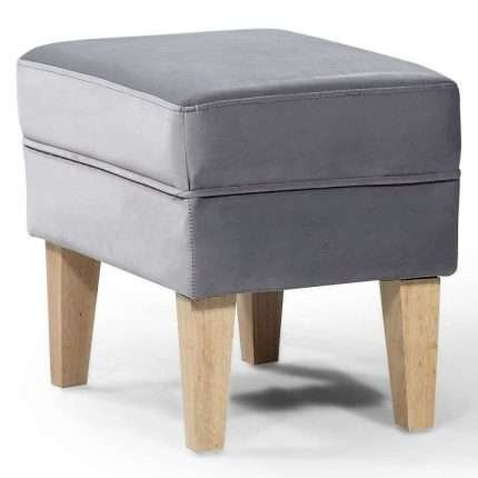 Elisa Foot Stool in grey velvet with timber legs