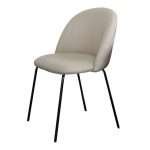 Ergonomic dining chair with black steel legs and beige upholstery