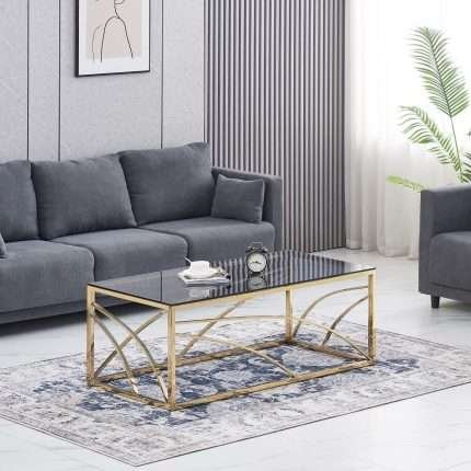 Fiora Gold Coffee Table with glass top in stylish living room