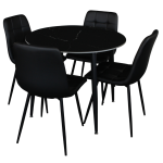 Fiore 5 Piece Round Black Marble Dining Set with Chairs