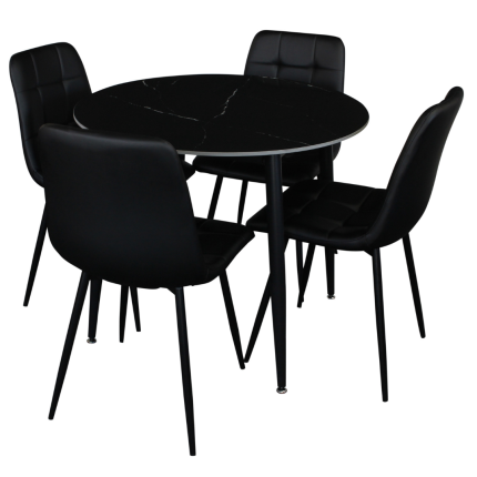 Fiore 5 Piece Round Black Marble Dining Set with Chairs