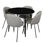 Fiore 5 piece round dining set with black marble table and beige chairs