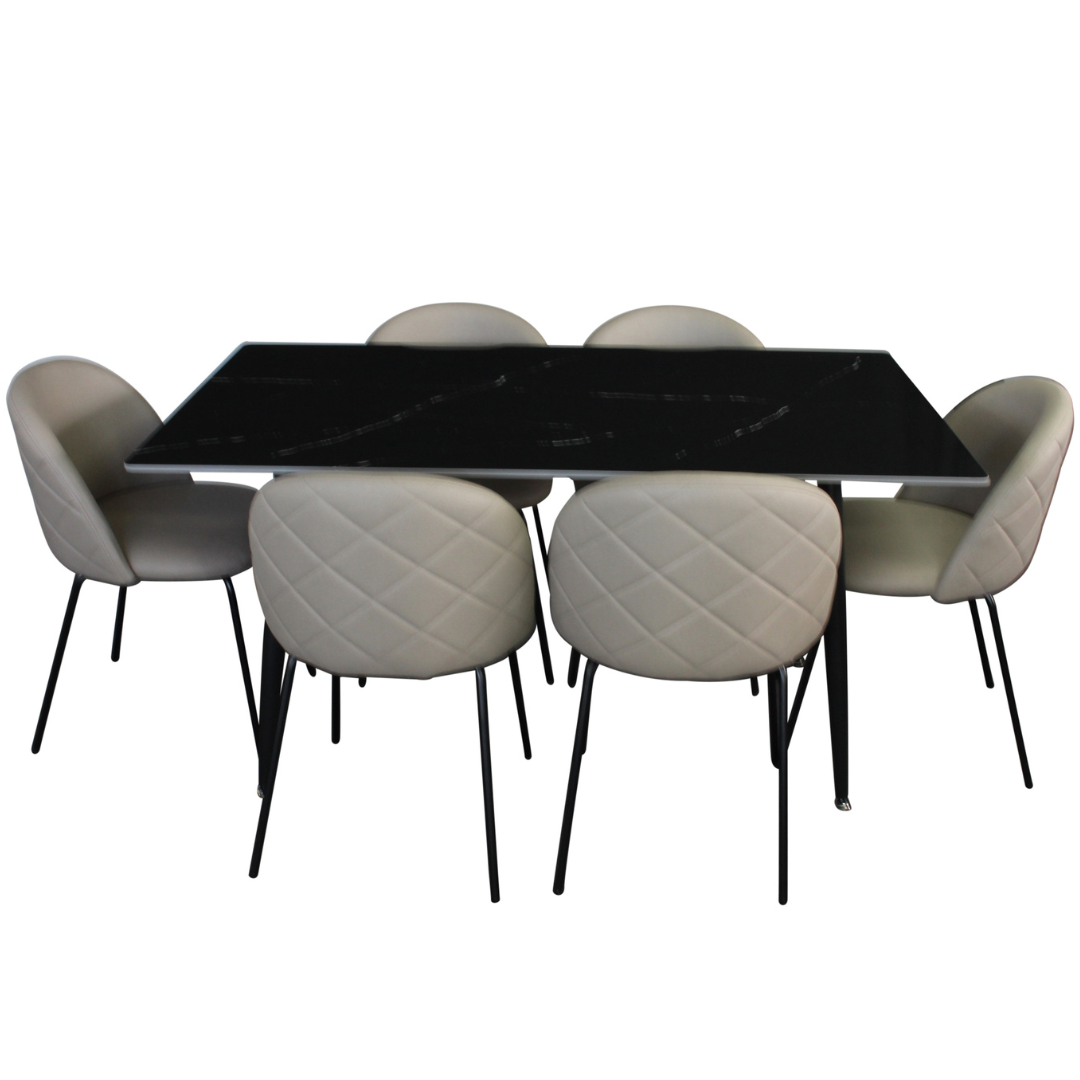 Fiore 7 Piece Black Marble Dining Set Fiore dining set with black marble table and Florin fabric chairs