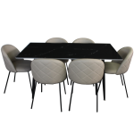 Fiore dining set with black marble table and Florin fabric chairs