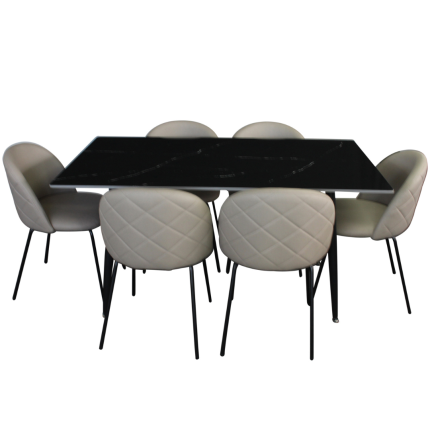 Fiore dining set with black marble table and Florin fabric chairs