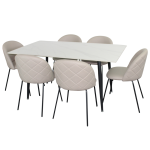 Fiore 7 piece dining set with white marble table and fabric chairs