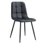 Fiore dining chair in black faux leather with steel legs
