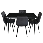 Fiore 5 piece dining set with black marble table and grey velvet chairs
