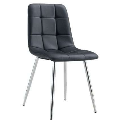 Fiore dining chair in black faux leather with chrome legs