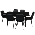 Fiore 7 Piece Dining Set Black Marble Faux Leather Chairs