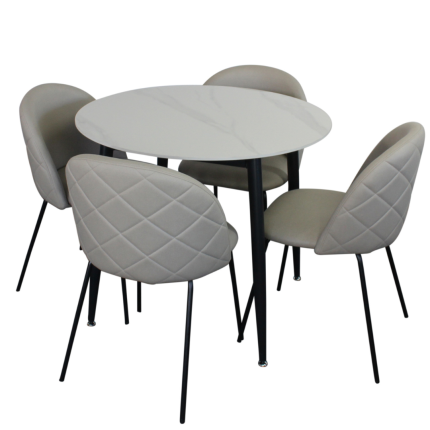 Fiore 5 Pce Round Dining Set in White Marble with Florin Tech Chairs