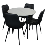 Fiore 5 Piece Round Dining Set with Marble Tabletop and Black Velvet Chairs