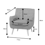 Georgia Chair with Bertoni Boucle fabric and dimensions shown.