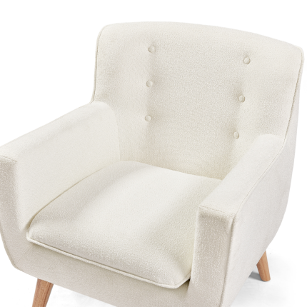 Georgia Chair in white Bertoni Boucle fabric with timber legs