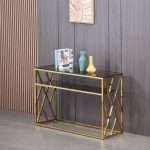 Gianna Gold Console Table with glass shelf in modern decor