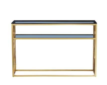 Gianna Gold console table with shelf and glass top
