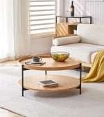 Giorgio Coffee Table with round oak veneer top and shelf