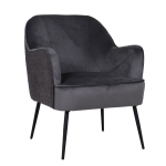 Ivy Chair in Seal velvet with quilted back and black steel legs