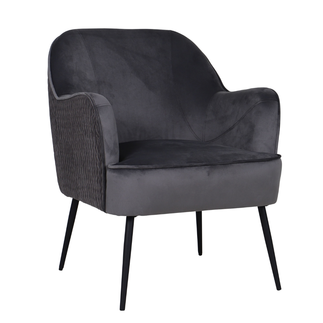 Luxurious Ivy Chair in Seal Velvet Ivy Chair in Seal velvet with quilted back and black steel legs