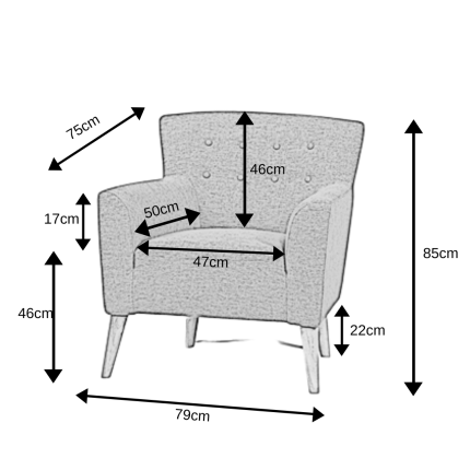 Dimensions of Jett Chair in Fiesta Ocean fabric with timber legs