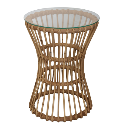 Key Largo side table with clear glass top and honey finish