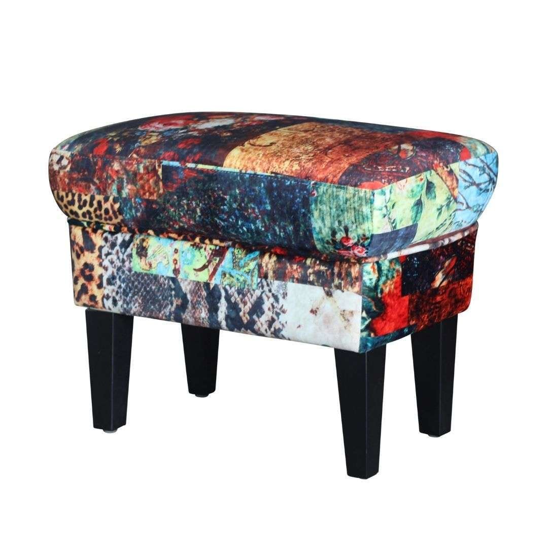 Louis Foot Stool in Patchwork Velvet Louis foot stool with digital printed patchwork velvet