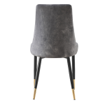 Back view of Maddison Chair with grey velvet upholstery and black legs with gold tips