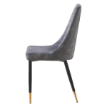Side view of Maddison Chair in Grey Velvet with gold-tipped legs