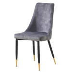 Maddison Chair in Grey Velvet with black steel legs and gold tips