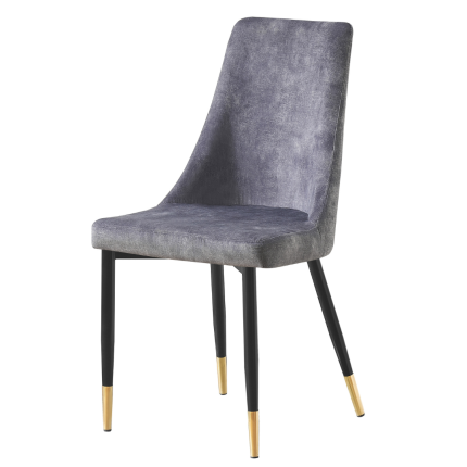 Maddison Chair in Grey Velvet with black steel legs and gold tips