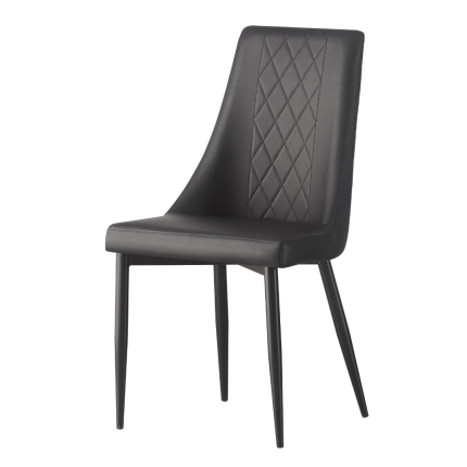 Modern Magnus chair in black faux leather with steel legs