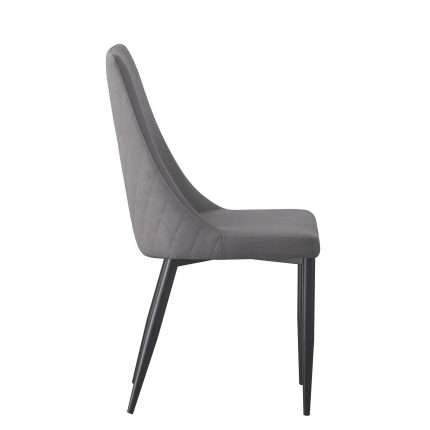 Magnus Chair in grey faux leather with black steel legs, side view