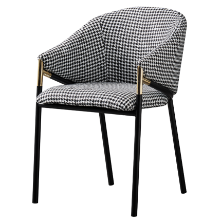 Stylish Manhattan Chair with houndstooth fabric, black legs, and gold accents