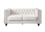 Elegant Mayfair 2 seater tufted sofa in natural fabric with antique bronze studs
