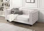 Elegant Mayfair 2 seater tufted sofa with natural fabric and bronze studs