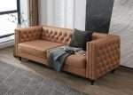 Mayfair 3 Seater Tufted Sofa in Tan Faux Leather with Studs