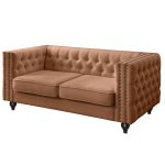 Mayfair 3 Seater Tufted Sofa in Tan faux leather with bronze studs