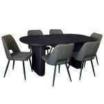 Melba dining set in black with six olive Zara chairs