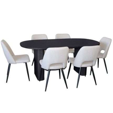 Melba 7 Piece Dining Set Black with Zara Ivory Chairs