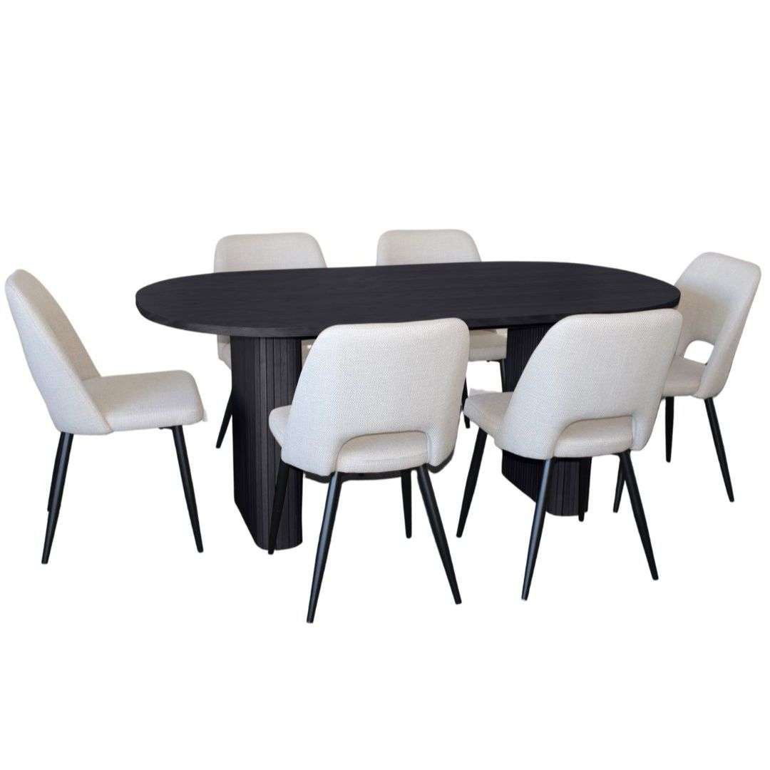 Stylish Melba 7 Piece Dining Set with Zara Chairs Melba 7 Piece Dining Set Black with Zara Ivory Chairs