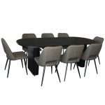 Melba 9 piece dining set with black table and olive chairs