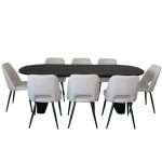 Melba 9 piece black dining set with Zara Ivory chairs