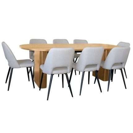 Melba 9 Pce Dining Set Natural with Zara Chair Ivory Fabric
