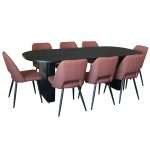 Melba 9 Piece Dining Set with Zara Chairs in Russet fabric