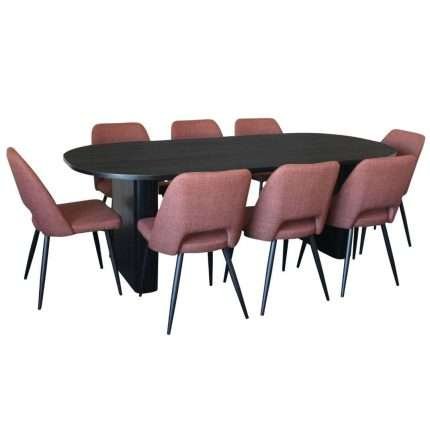 Melba 9 Piece Dining Set with Zara Chairs in Russet fabric