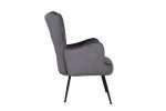 Side view of Mia Chair in Seal velvet with flexi back and black legs