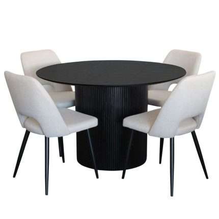 Miami 5 Piece Dining Set Black Zara Chair Ivory Fabric