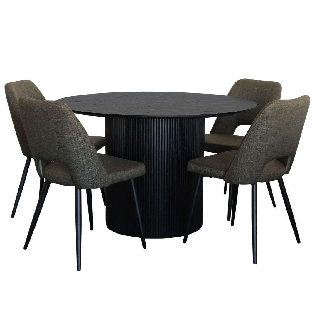 Miami Dining Set with Zara Chairs Miami 5 Piece Dining Set in black with olive Zara Chairs